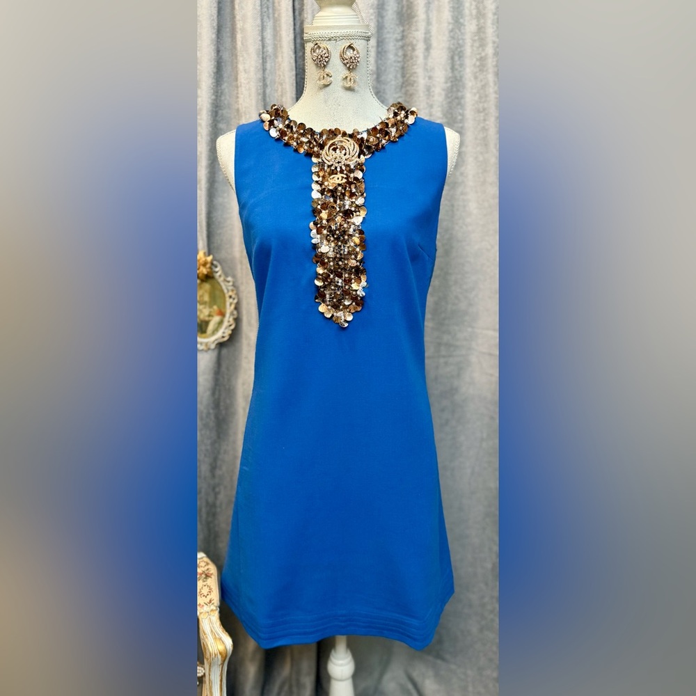 Lilly Pulitzer Blue Dress with Embellished Neckline